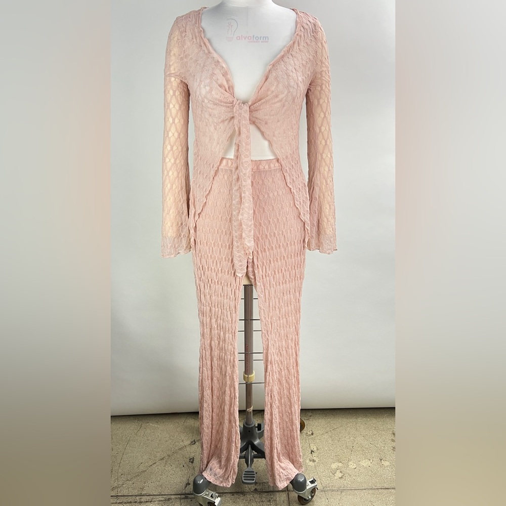 💚 2880. Blush Lace Top and Flared Pant Set